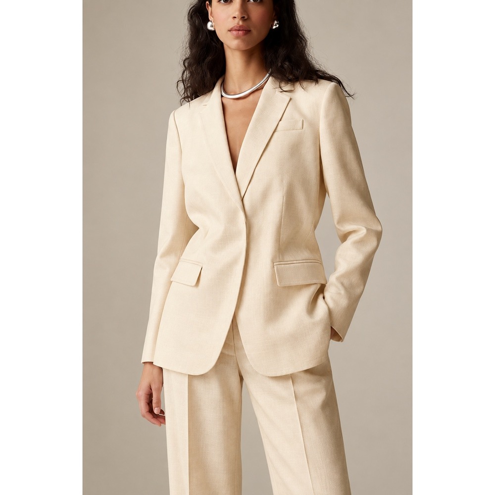 J.Crew Blazer Women's 0 Beige 100% Viscose Glossy Twill Notch Lapel Flap Pocket